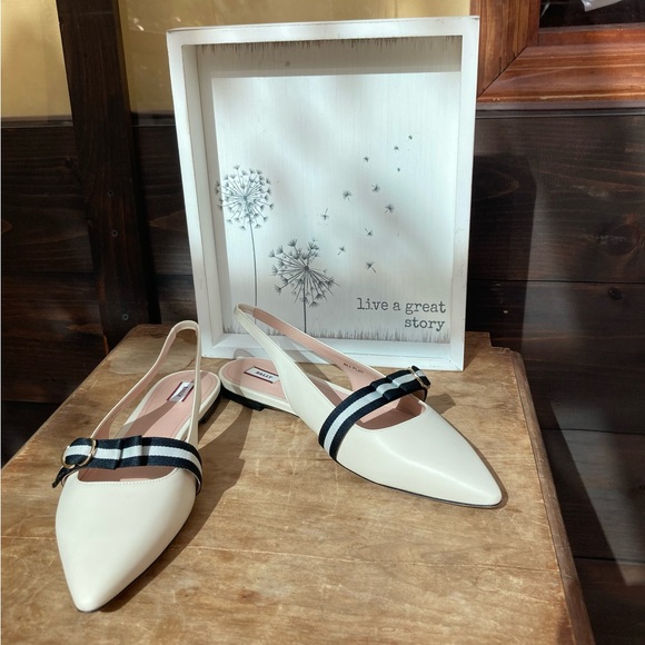 Bally slingback flats ballet flats slides off white & black pointy toe 10.5 - Picture 8 of 14